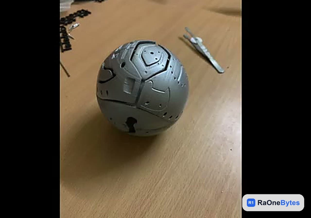Assembled spherical prop shell with panel detailing