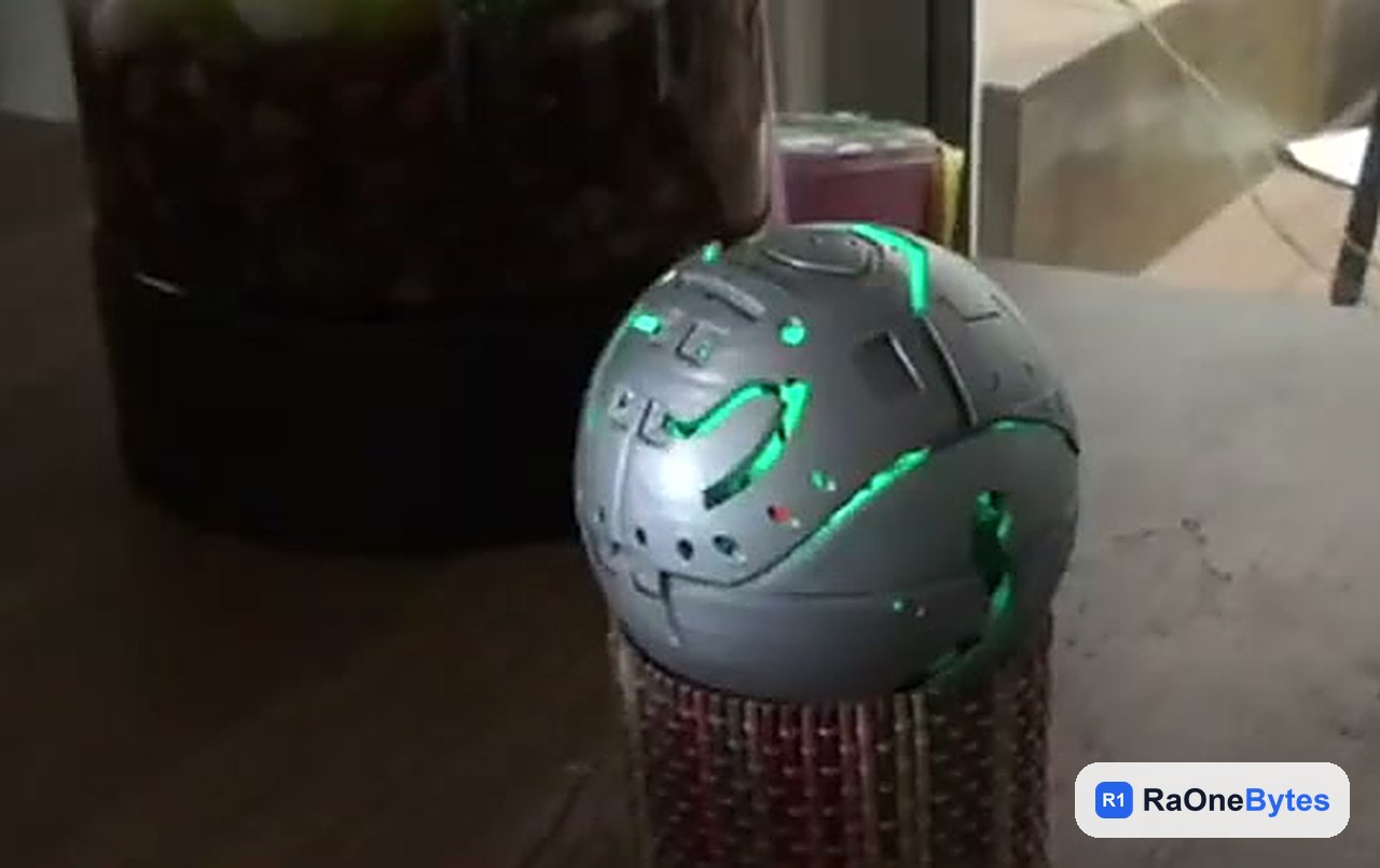 Finished spherical prop with integrated green LED lighting