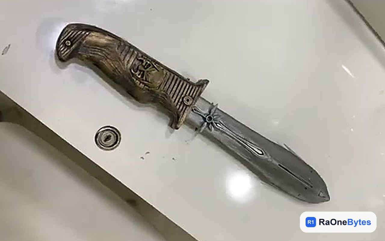 Finished metal-finish villain knife movie prop
