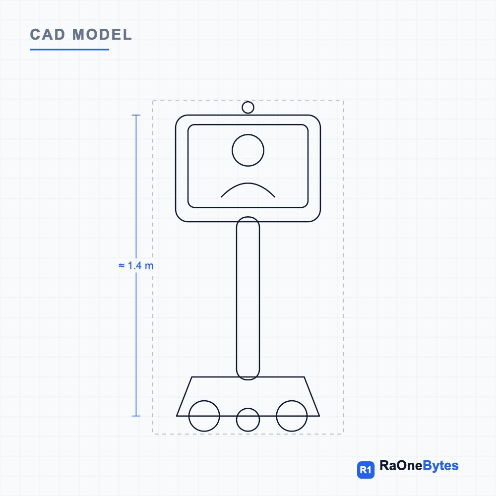 CAD model of the telepresence robot with height dimension